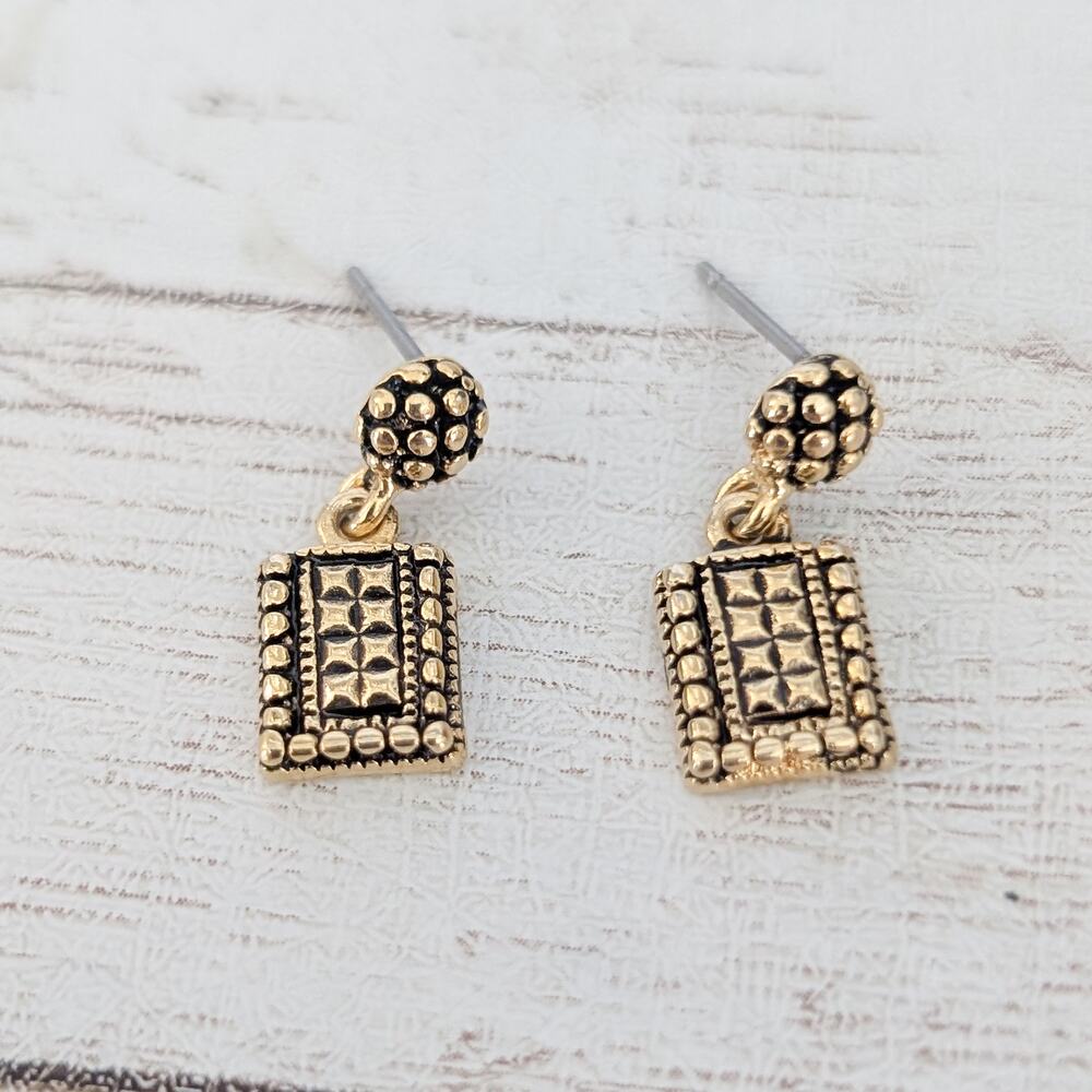 Vintage Stud Earrings Small & Stylish Gold Tone with Black Detail